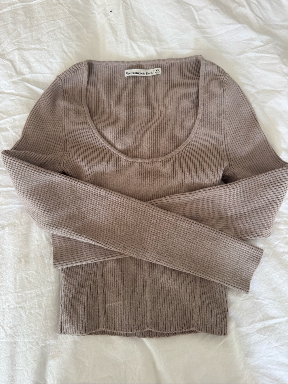 Abercrombie & Fitch Scoop Neck Ribbed Sweater in Taupe